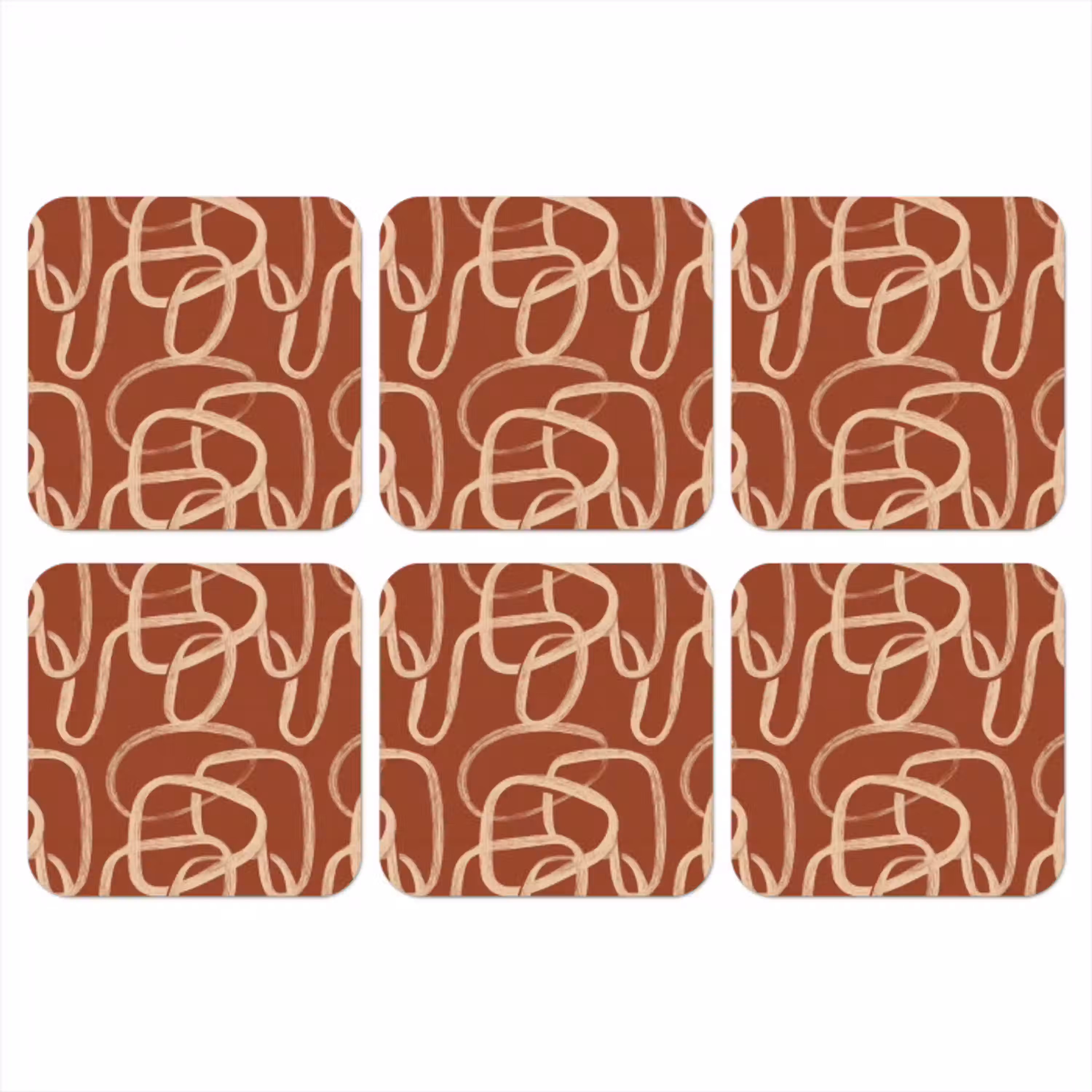 Lijnen - Abstract - Organisch - Terracotta - Crème onderzetter kurk middel 366 -3d