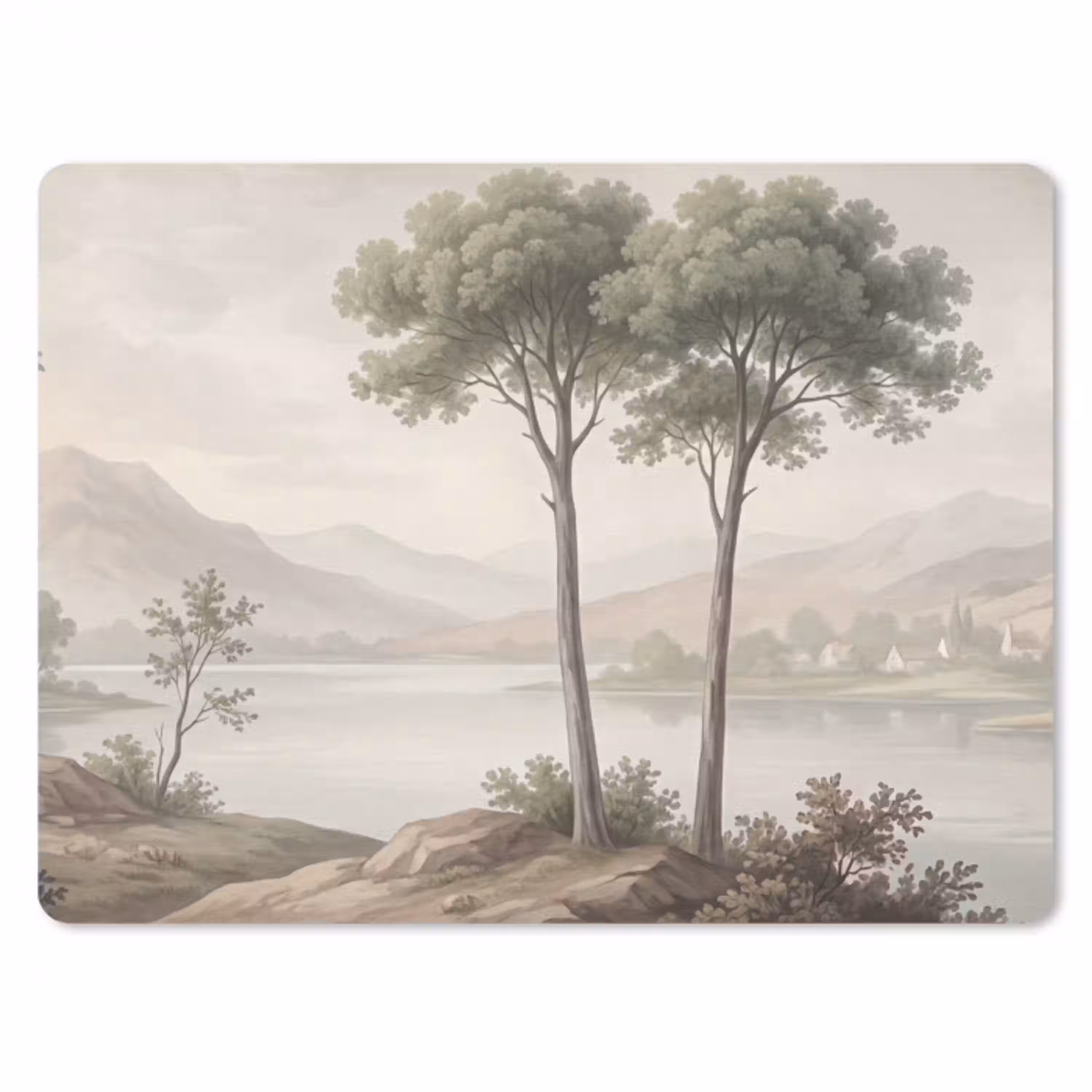 Bomen - Meer - Bergen - Illustratie muismat rubber klein -3d