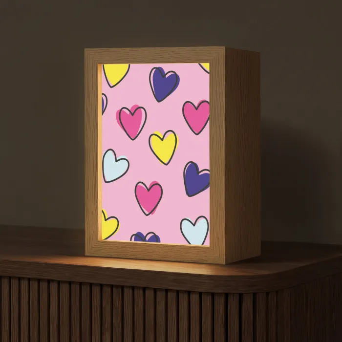 Hartjes - Valentijn - Patroon - Kleurrijk Light Box met kabel (Tafellamp) klein -z3d_website