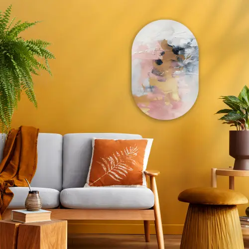 Abstract - Pastel kleuren - Goud - Modern - Aesthetic Wandcirkel Ovaal Forex klein -sfeer4