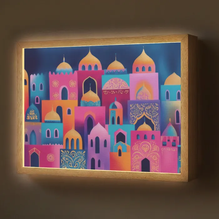 Kleurrijk - Avond - Islamitisch Light Box met batterij (Wandlamp) middel -z3d_website