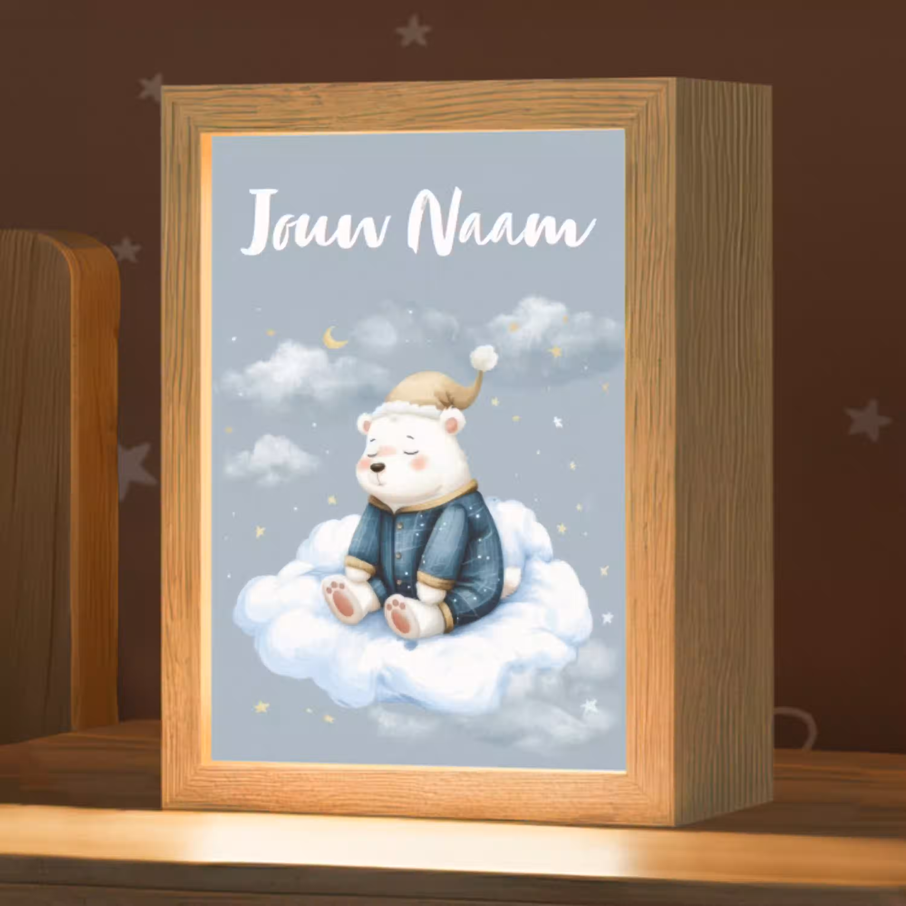 Ijsbeer - Pyjama - Wolken - Sterrenhemel Light Box met kabel (Kinderlampje) klein -zzz_3d_website