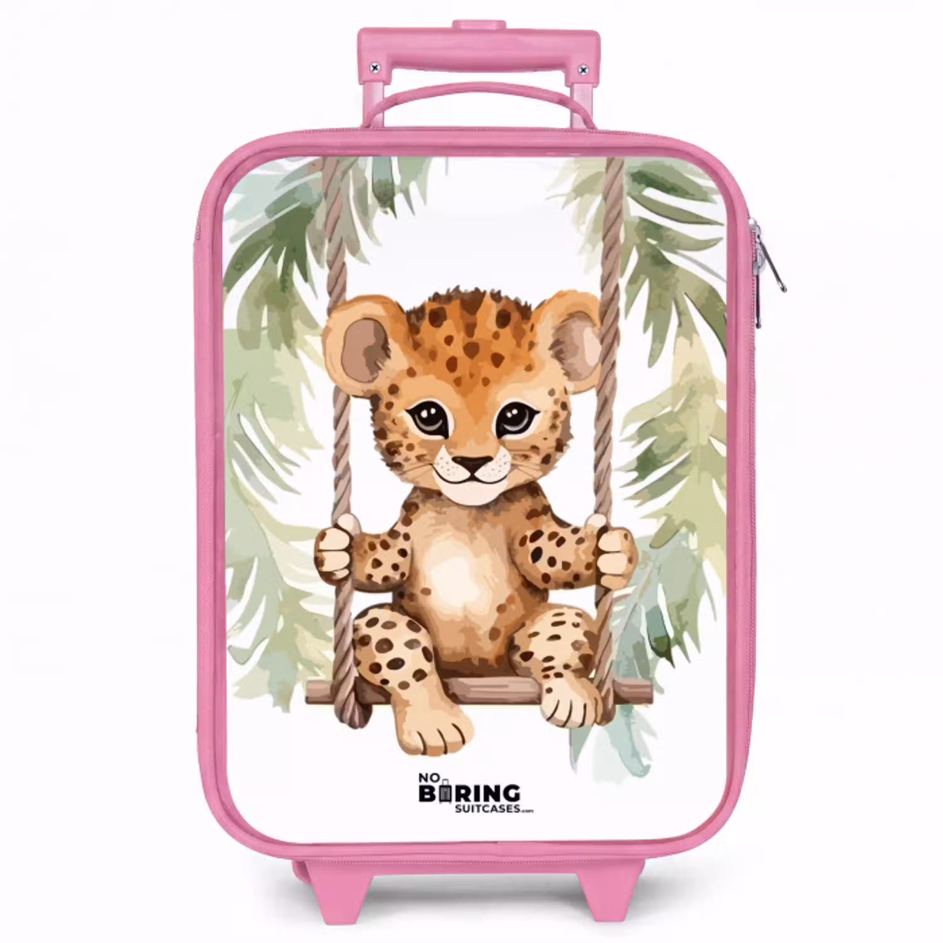 Luipaard welp op een schommel waterverf illustratie Kinderkoffer - Roze klein -zzz_website3d