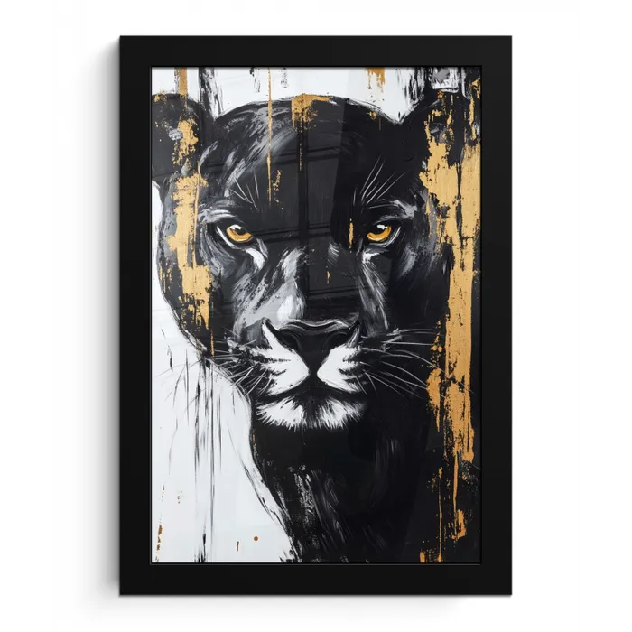 Panter - Zwart - Abstract - Verfstreken fotolijst zwart zonder passe partout klein -3d