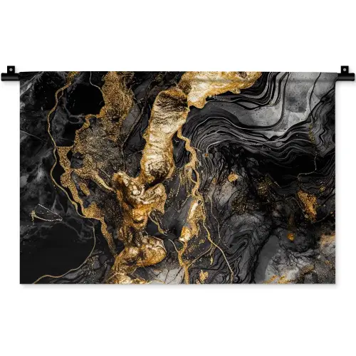 Marmer - Zwart - Goud - Abstract Wandkleed katoen klein -zz3d