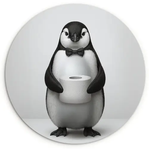 Pinguïn - WC rol - Wit Wandcirkel kunststof plaat 5mm dik klein -3d