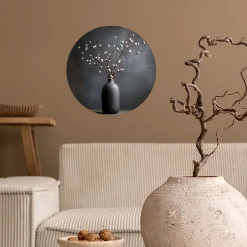 Takken - Vaas - Bolletjes - Wit Wandcirkel behangsticker klein -sfeer1