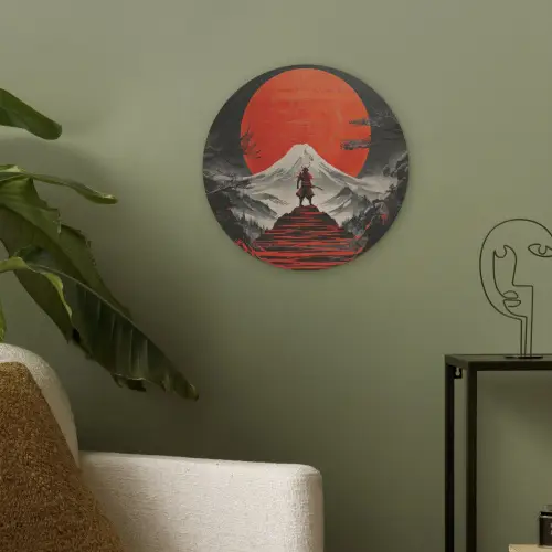 Krijger - Rode trappen - Zon - Berg Akoestische PET Vilt - Rond klein -sfeer2