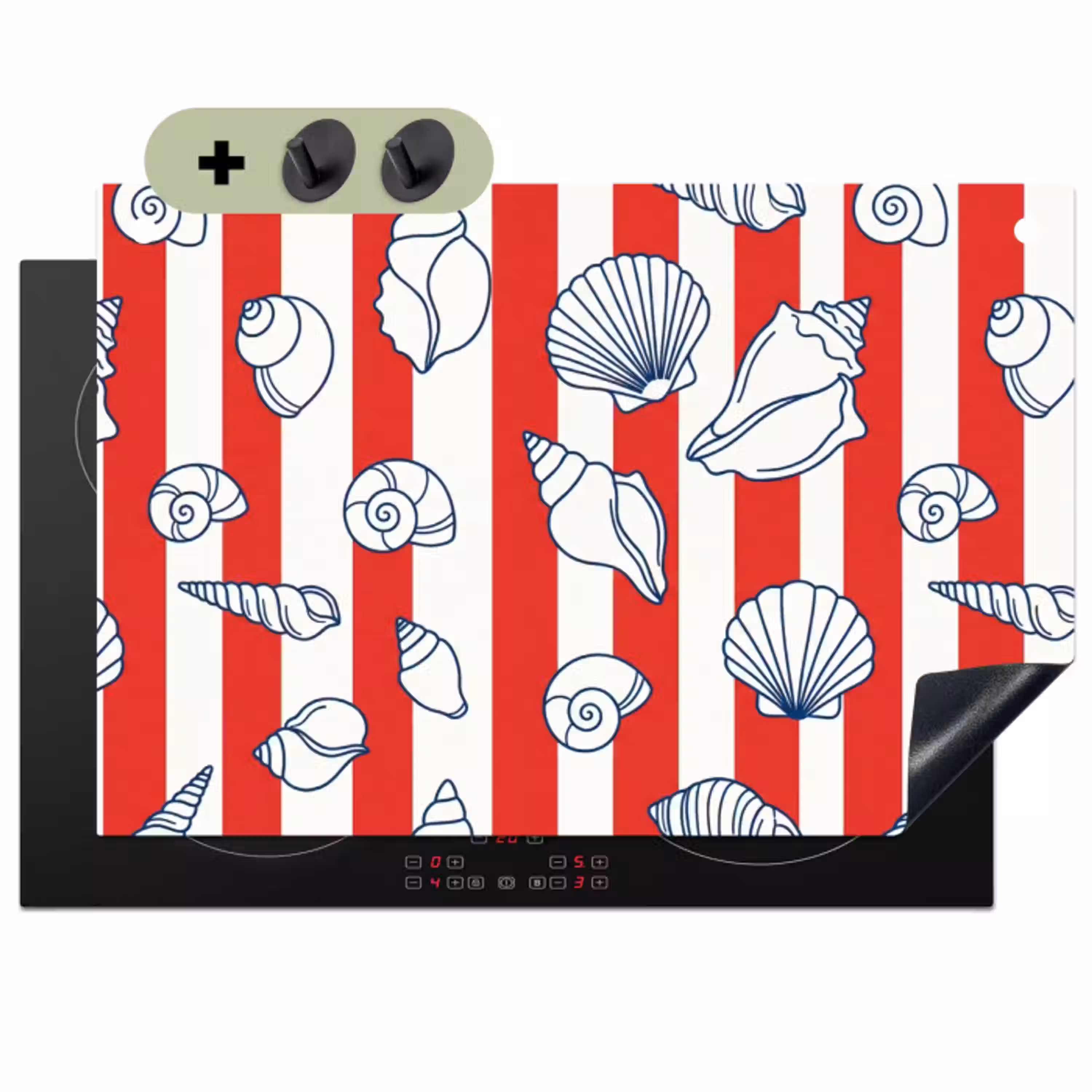 Schelp - Zeedieren - Zomer - Illustratie - Rood - Blauw Inductie beschemer met haakjes klein -3d