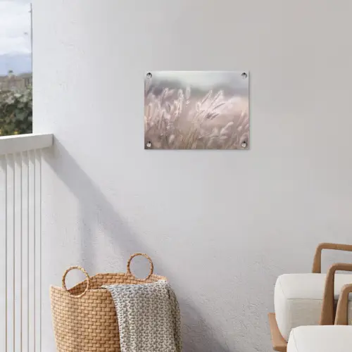 Graspluimen - Wind - Beige - Mistig tuinposter los doek klein -sfeer8