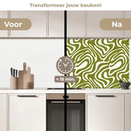 Lijnpatroon - Groen - Organisch keuken achterwand 2 middel 871 -voor-na2_NL
