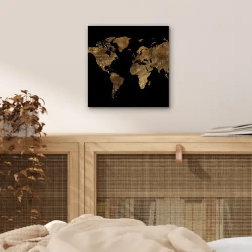 Wereldkaart - Goud - Luxe - Aarde - Zwart aluminium wit klein -sfeer3