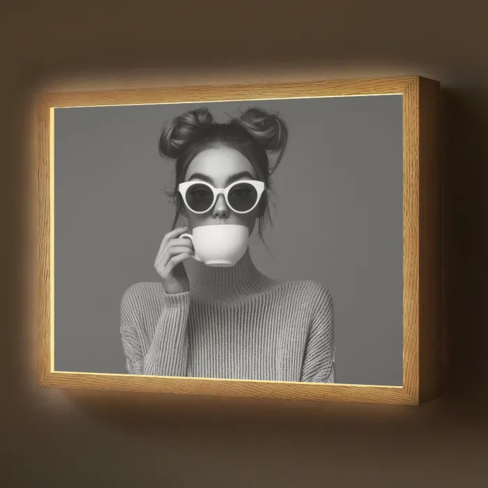 Vrouw - Koffie - Zwart - Wit Light Box met batterij (Wandlamp) middel -z3d_website