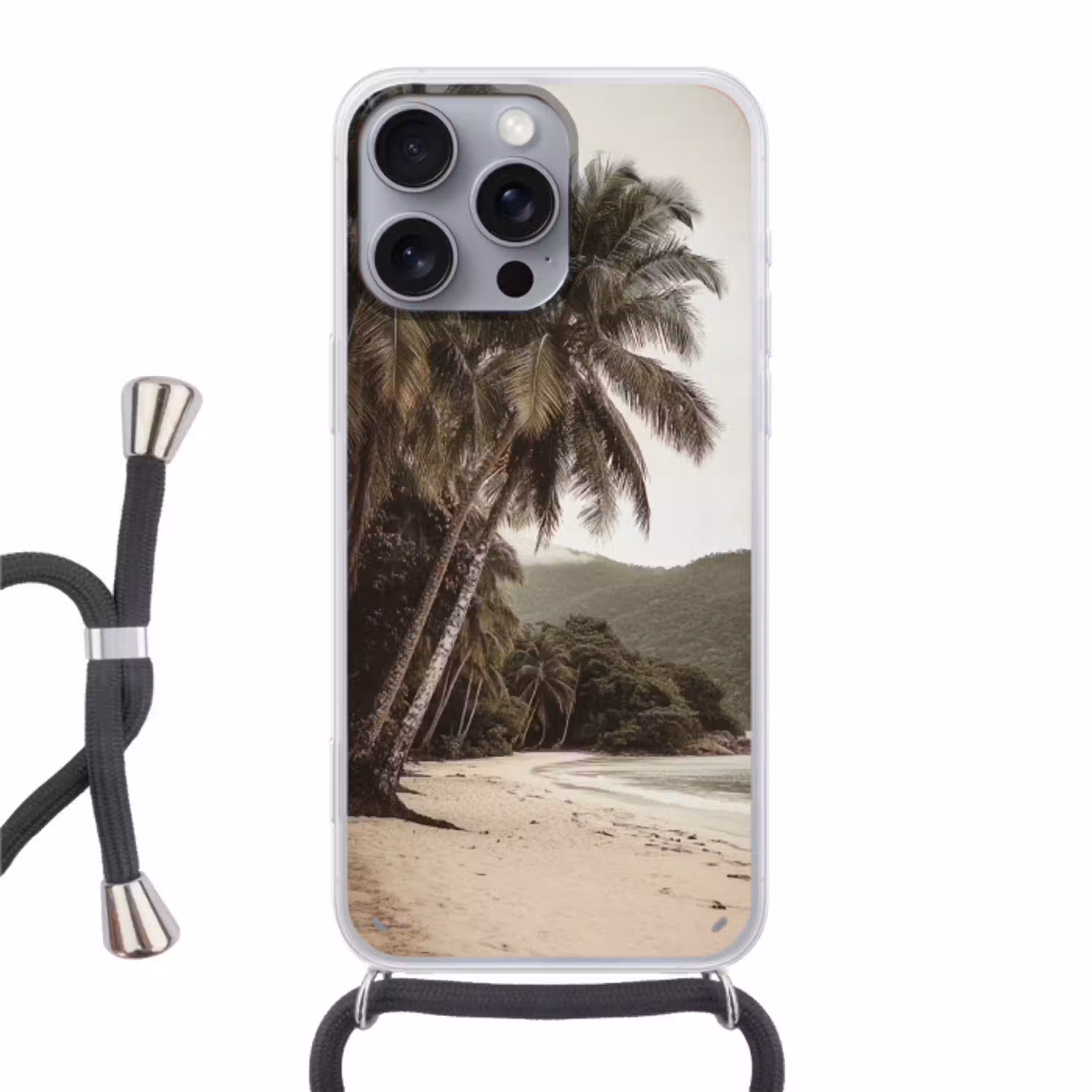 Eiland - Palmboom - Zee Hoesje iPhone 16 Pro Max met koord klein -3d