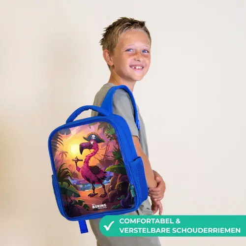 Piraten flamingo op een tropisch pad Kinderrugzak - Blauw middel -sfeer3_NL