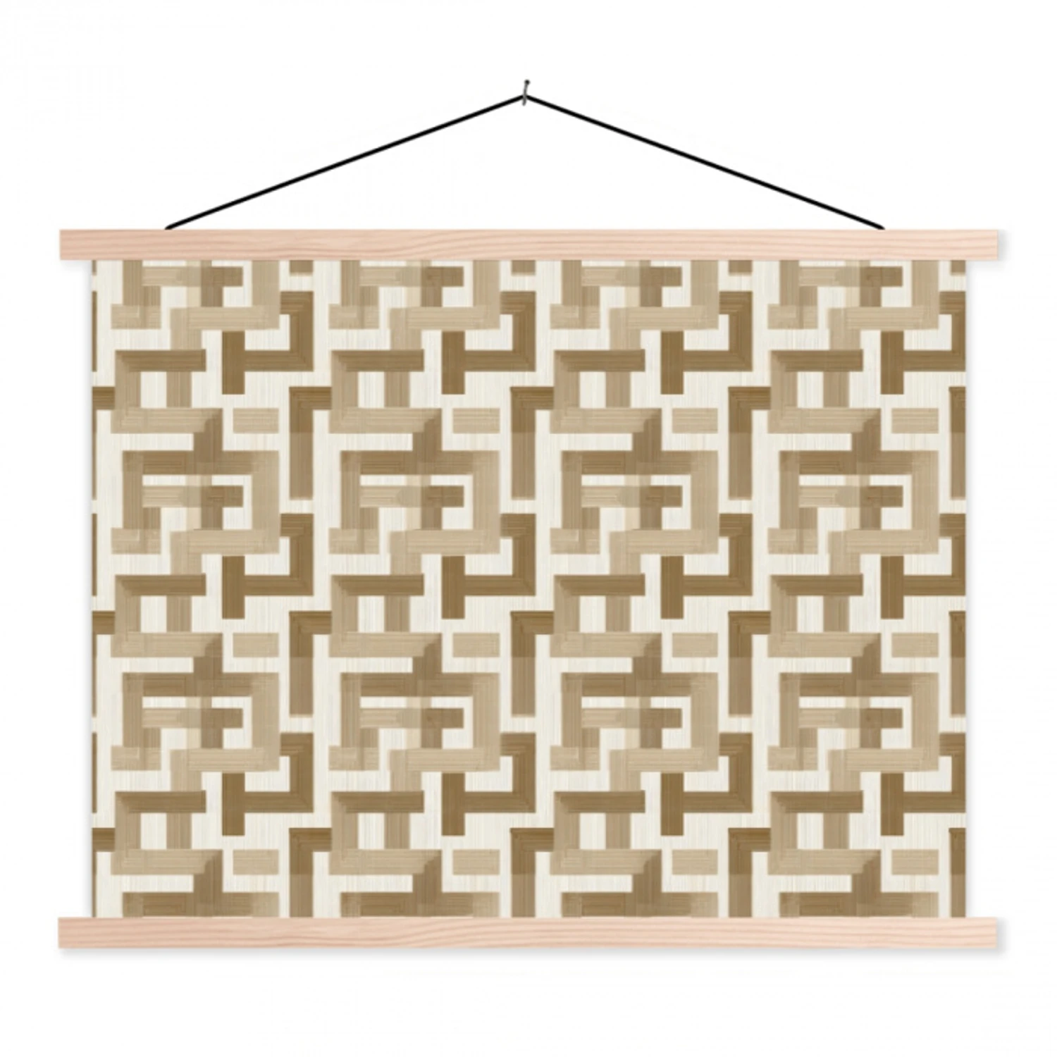 Geometrisch - Retro - Bruin textielposter latten blank klein 122 -3d