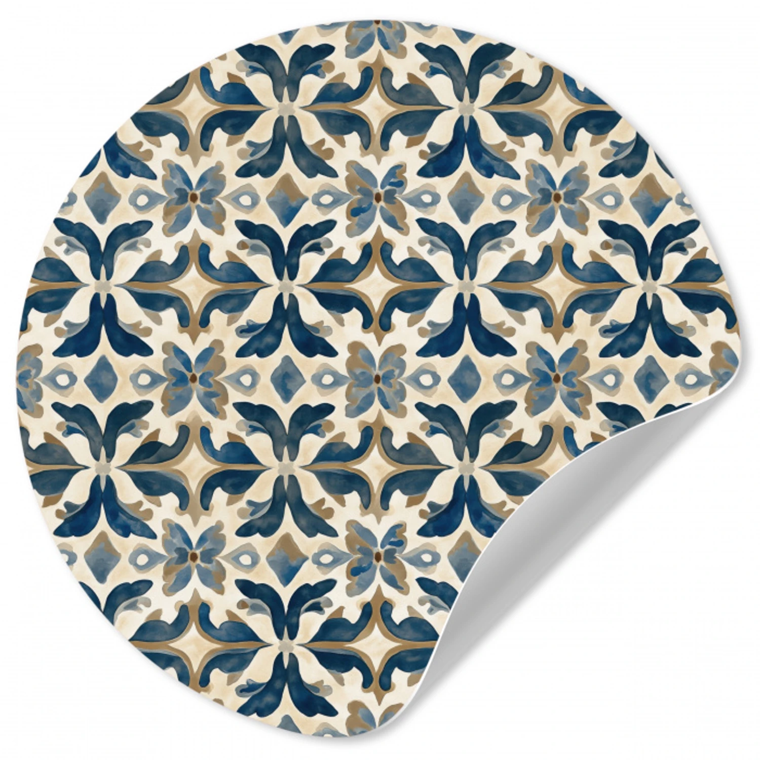 Tegel - Patroon - Blauw - Beige Wandcirkel behangsticker klein 186 -3d
