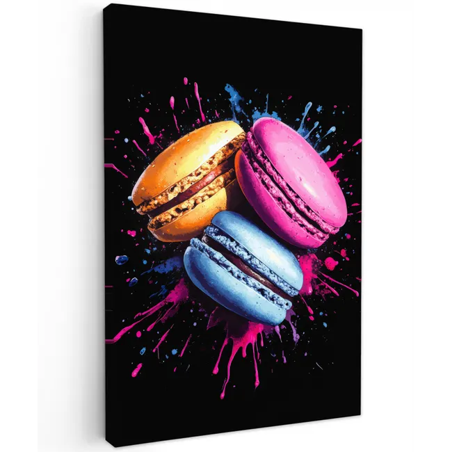 Macarons - Dessert - Graffiti - Kleurrijk - Roze - Blauw - Geel Tuinposter op houten frame 2 cm dik klein -3d
