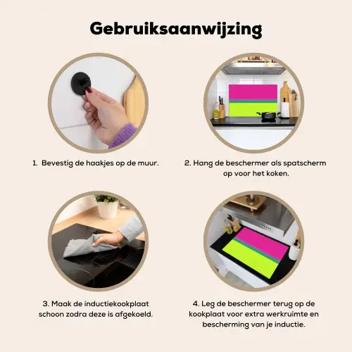 Strepen - Modern - Kleurrijk Inductie beschemer met haakjes klein -ky-gebruik-nl