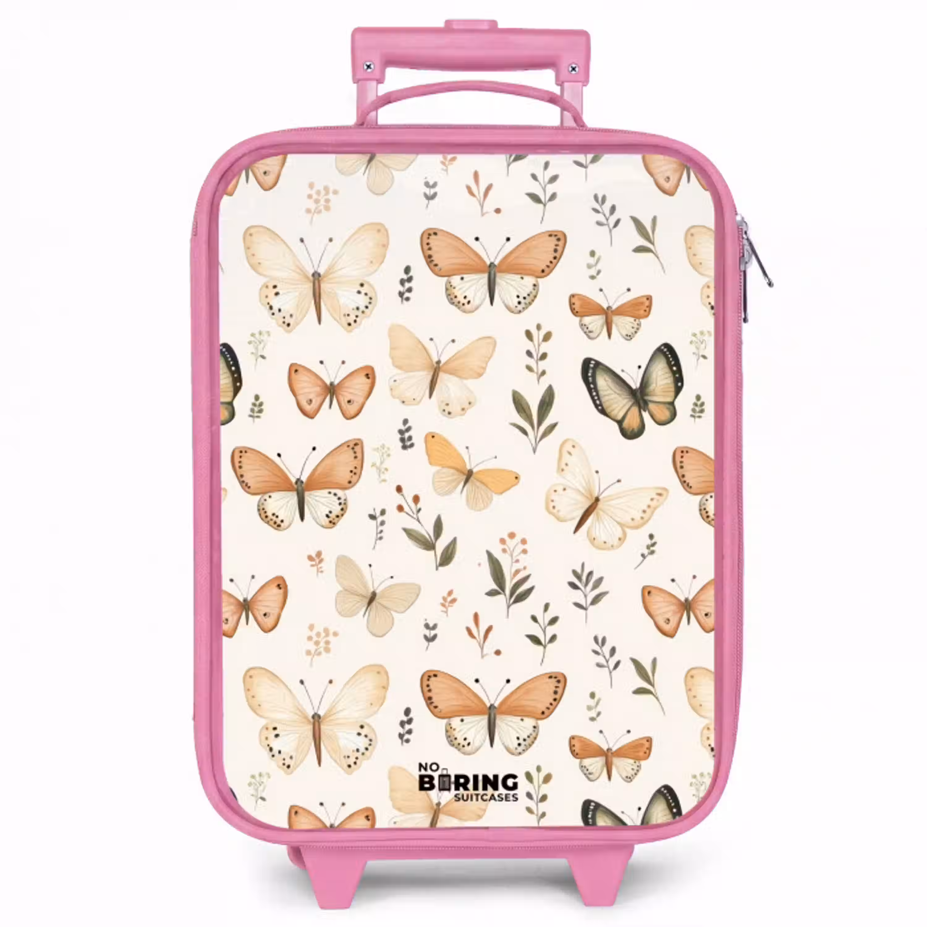 Vlinders in beige en oranjetinten tussen groene blaadjes Kinderkoffer - Roze klein -zzz_website3d