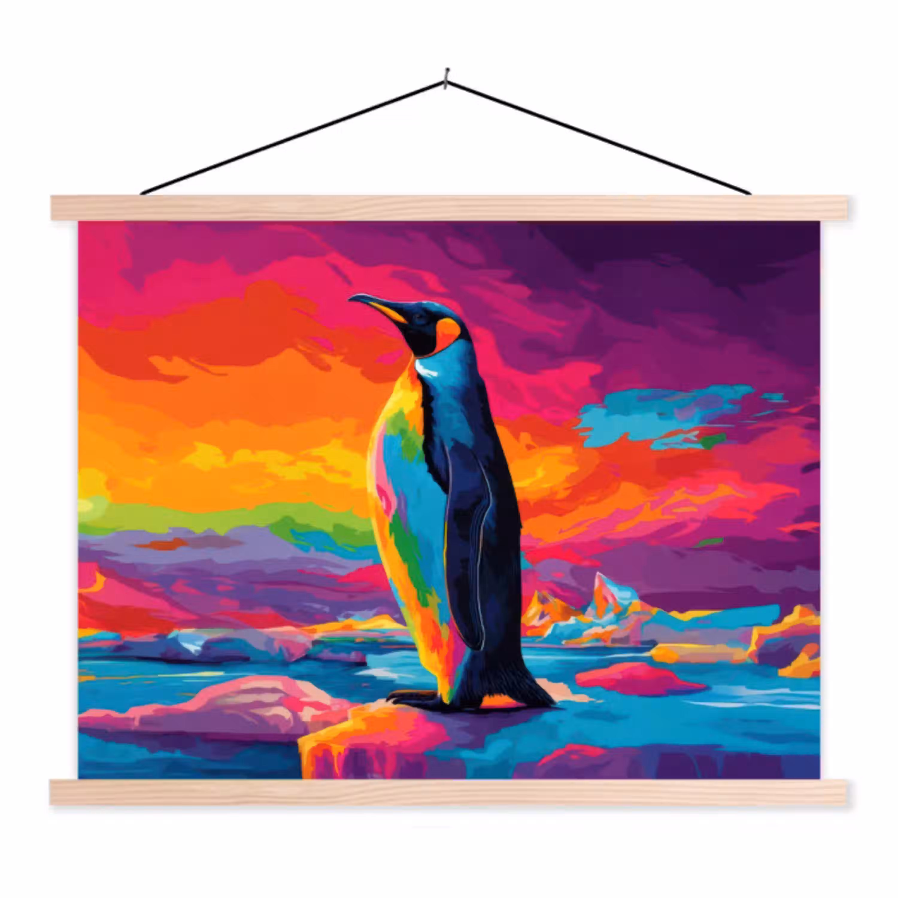 Ijsschots - Pinguïn - Abstract - Lucht textielposter latten blank klein -3d