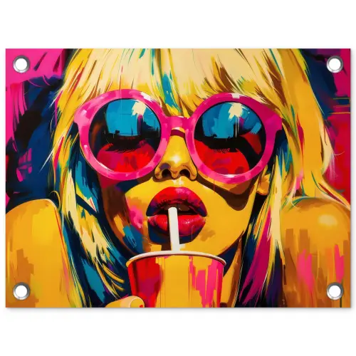 Zonnebril - Roze - Vrouw - Rietje tuinposter los doek klein -3d