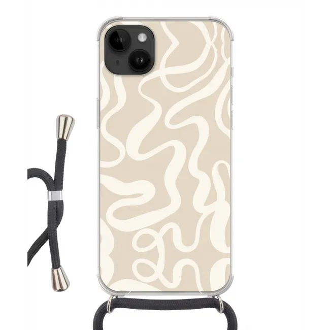 Telefoonhoesje met koord - Lijnen - Abstract - Beige - Wit - Minimalistisch