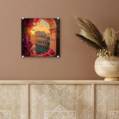 Colosseum - Rome - Roze Bloemen plexiglas 5mm klein -sfeer5
