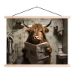 Schotse hooglander - Toilet - Krant - Badkamer textielposter latten blank klein -3d