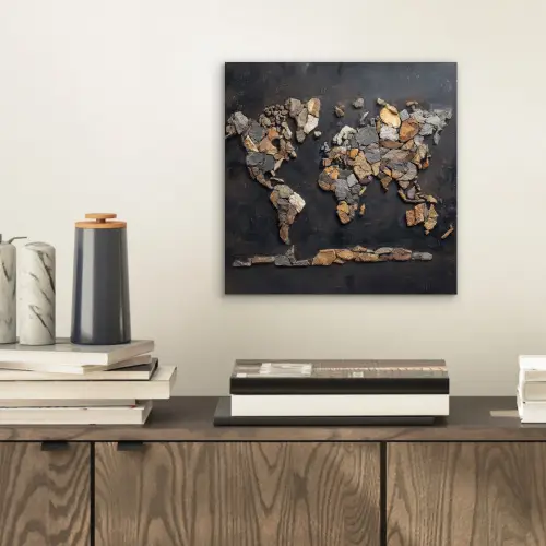 Wereldkaart - Stenen - Realistisch aluminium wit klein -sfeer1