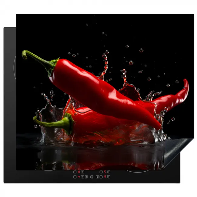 Peper - Rood - Zwart - Water - Groente Inductie beschermer vinyl 3mm middel -3d