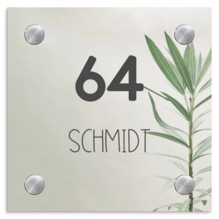 Lichtbeige met plant - Modern Naambord Vierkant klein -3d