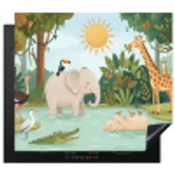 Jungle - Oase - Dieren - Kleurrijk Inductie beschermer vinyl 3mm middel -3d