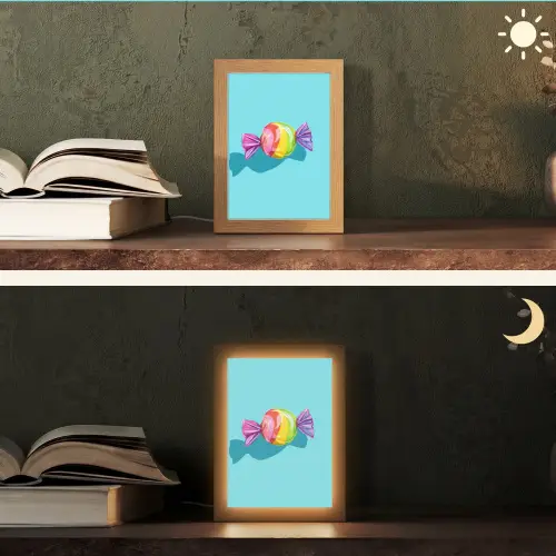 Blauw - Snoep - Regenboog Light Box met kabel (Tafellamp) klein -sfeer3