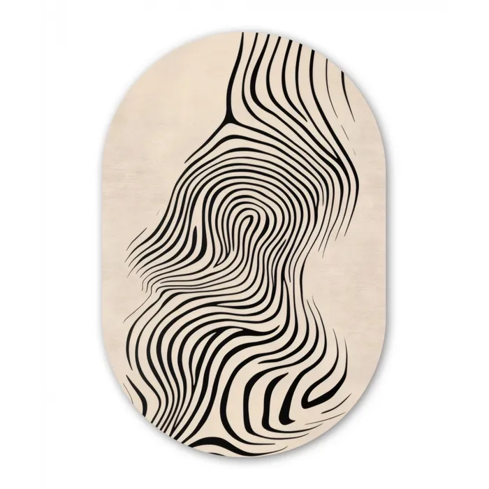 Lijnen - Abstract - Golvend - Zwart Wandcirkel Ovaal Glas middel -3d