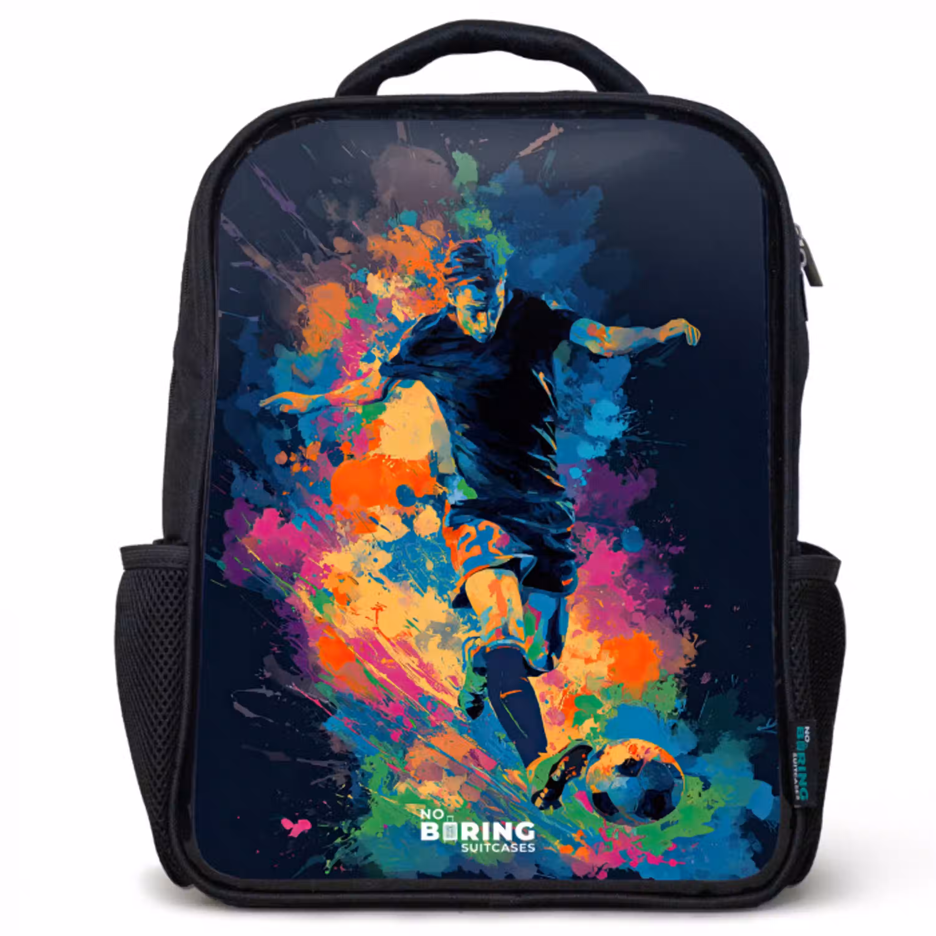 Neon - Voetballer - Kleurrijk Rugzak - Zwart middel -3d