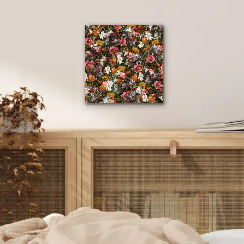 Bloemen - Vlinder - Design - Kunst - Abstract - Schilderij - Oude meesters aluminium wit klein -sfeer3