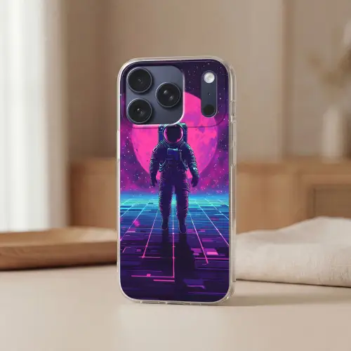 Astronaut - Maan - Roze - Sterrennevels Telefoonhoesje iPhone 17 Pro klein -sfeer2