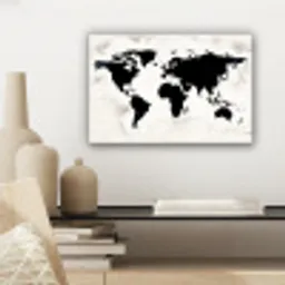 Wereldkaart - Zwart - Hout canvas 2cm klein -sfeer6