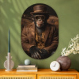 Chimpansee - Stoel - Pak - Bruin Wandcirkel Ovaal Glas middel -sfeer2