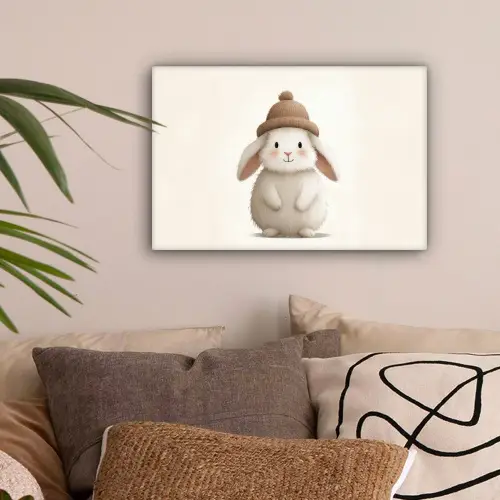 Konijn - Muts - Oren - Beige canvas 2cm klein -sfeer1