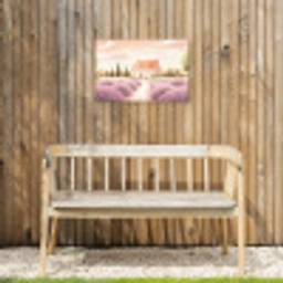 Lavendelveld - Huis - Paars Tuinposter op houten frame 2 cm dik klein -sfeer4