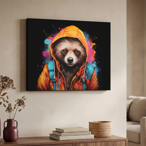 Graffiti - Wasbeer - Jas - Zwart Textielframe zwart klein -sfeer3