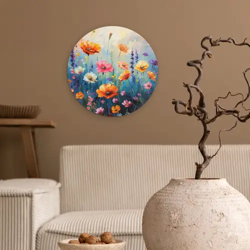 Bloemen - Natuur - Waterverf - Kunst Wandcirkel kunststof plaat 5mm dik klein -sfeer1