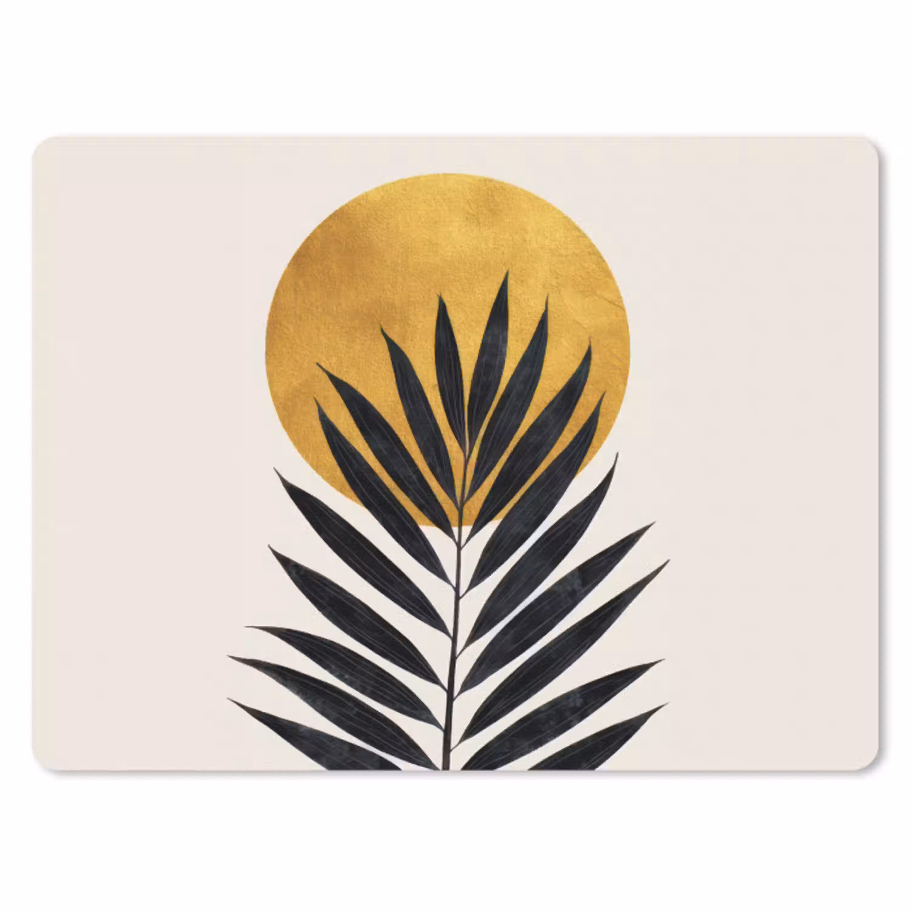 Zwart palmblad - Gouden cirkel - Beige achtergrond muismat rubber klein -3d