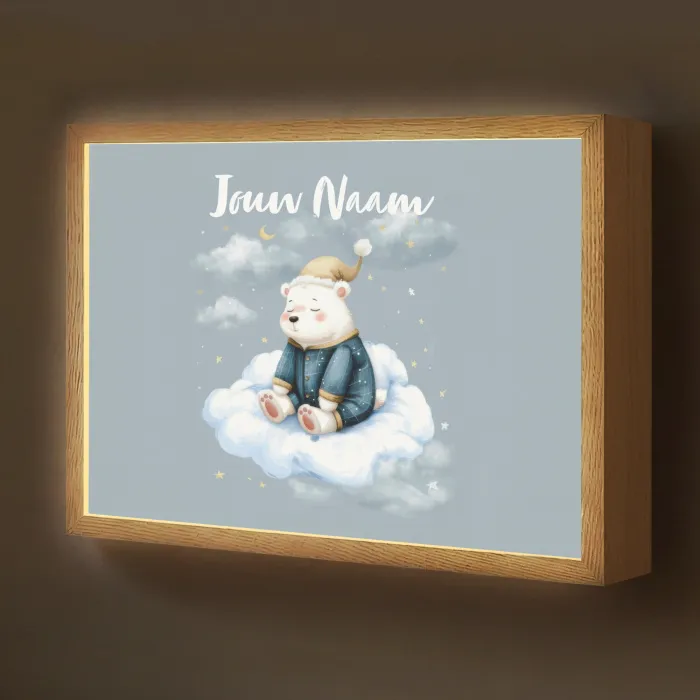 Ijsbeer - Pyjama - Wolken - Sterrenhemel Light Box met batterij (Wandlamp kind) middel -z3d_website