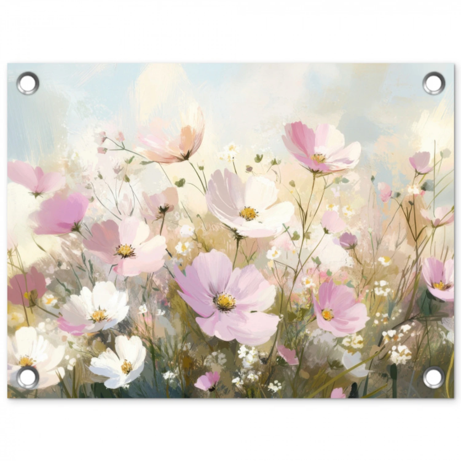 Bloemenveld - Lichte tinten - Geschilderd tuinposter los doek klein -3d