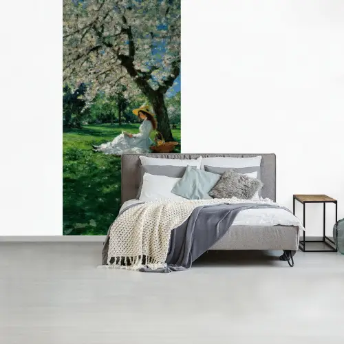 Vrouw - Boom - Boek - Mandje fotobehang vinyl groot -slaapkamer