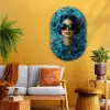 Vrouw - Bloemen - Vlinders - Blauw - Abstract Wandcirkel Ovaal Glas middel -sfeer4