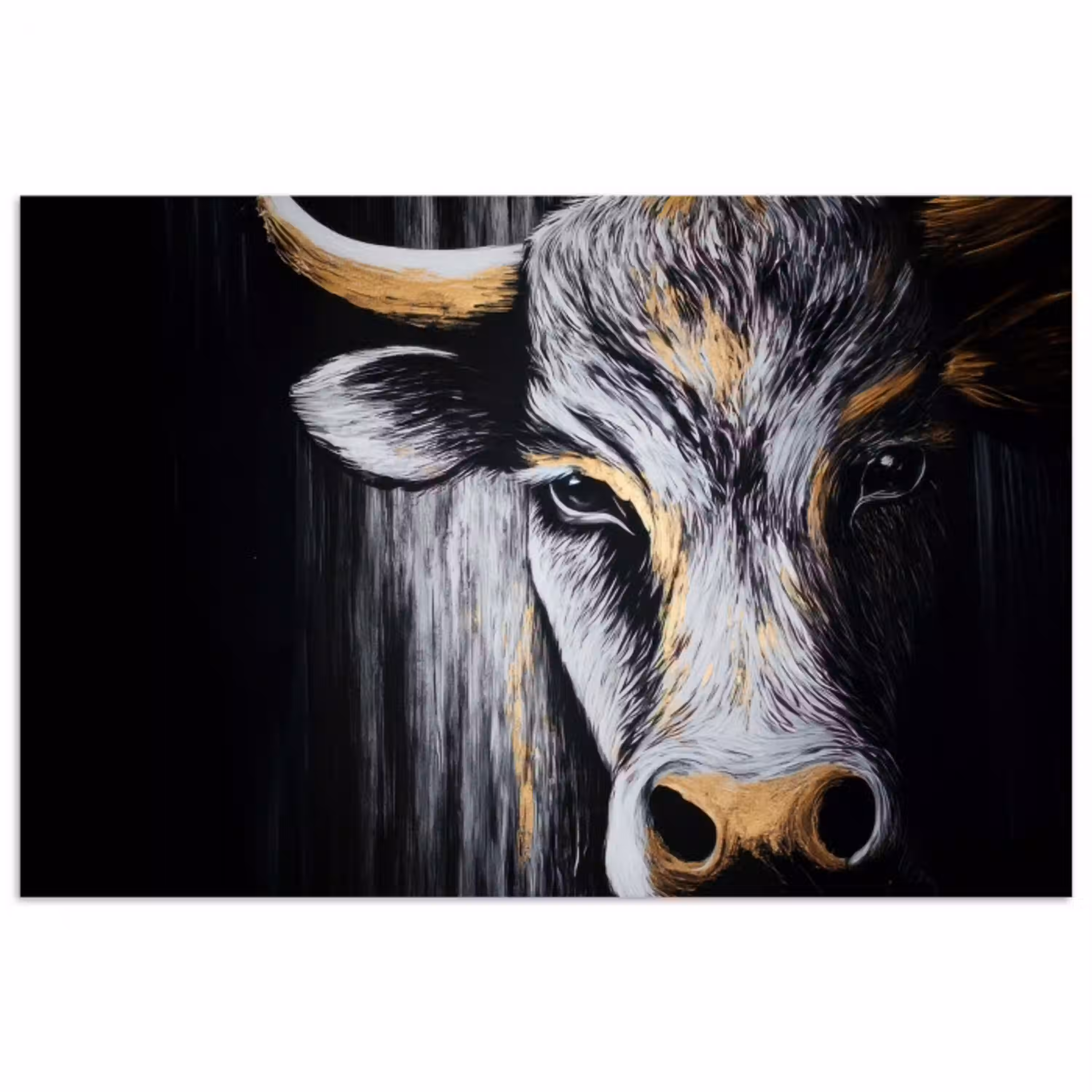 Stier - Hoorns - Snuit - Goud poster papier klein -3d